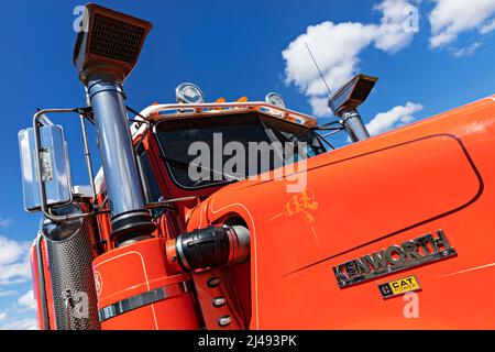 Trucks Australia /  Front view of a Kenworth truck  in the 1850`s gold mining town of Clunes in Victoria Australia. Stock Photo